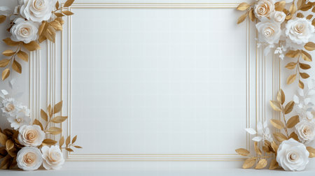 elegant floral frame with golden leavesの素材