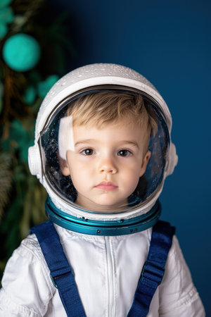 young astronaut in space suitの素材