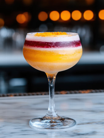 Layered cocktail with orange garnishの素材