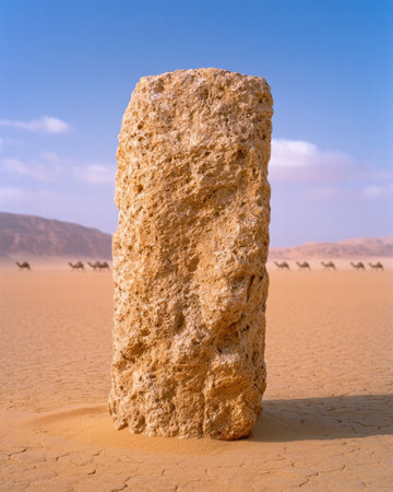Large rock formation in desert landscapeの素材