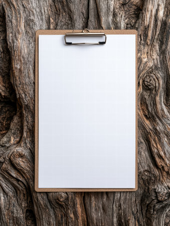 blank clipboard on rustic wooden backgroundの素材