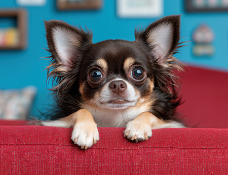 Adorable chihuahua dog looking up with big eyesの素材