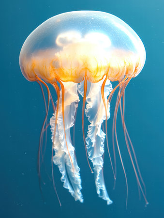 Vibrant jellyfish in the deep blue seaの素材