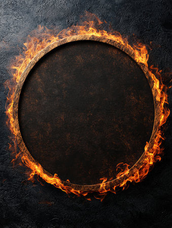 Burning circular frame on dark backgroundの素材