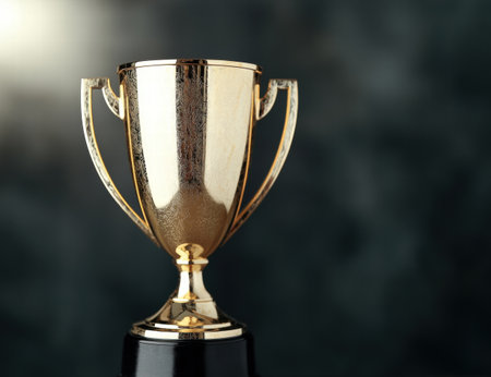 golden trophy cup award on black backgroundの素材