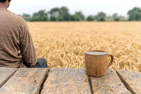 Peaceful countryside moment with coffeeの素材