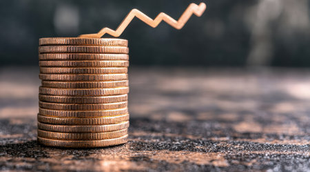 Stacked coins with rising graphの素材