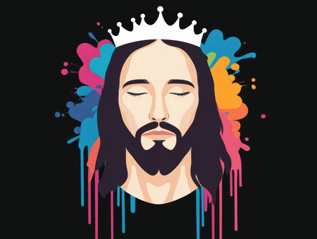 colorful artistic portrait of a man with a crownの素材