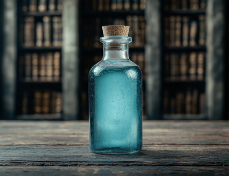 Antique glass bottle with blue liquidの素材