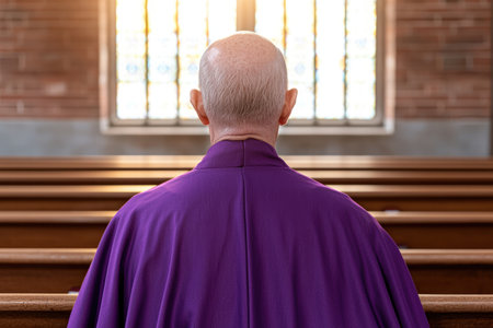 priest standing in churchの素材