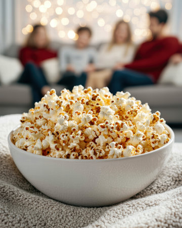 cozy movie night with popcorn and friendsの素材