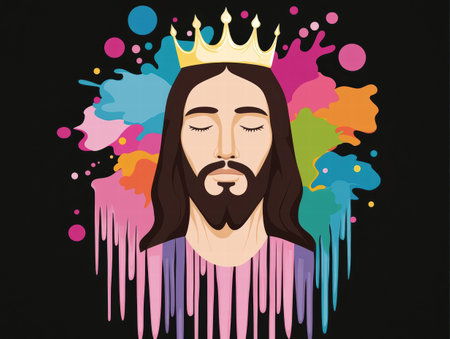 colorful artistic portrait of a man with a crownの素材