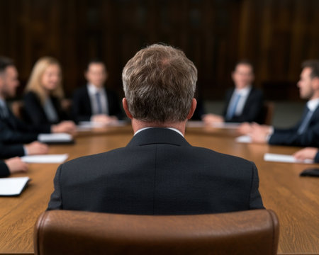 businessman sitting at table in courtroomの素材