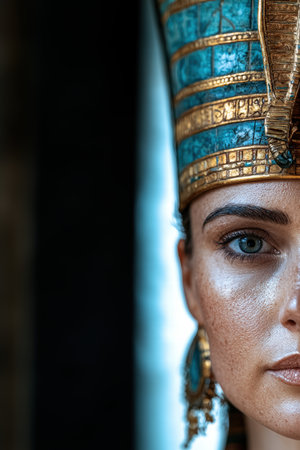 Close-up portrait of a person wearing an ornate headdressの素材