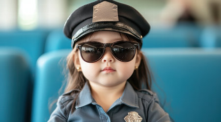 young police officer in uniform and sunglassesの素材