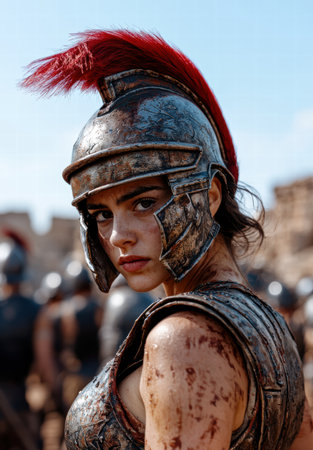 Warrior woman with red feathered helmetの素材