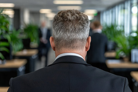 Businessman in formal suit standing in officeの素材