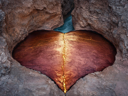Vibrant cave interior with glowing cracksの素材