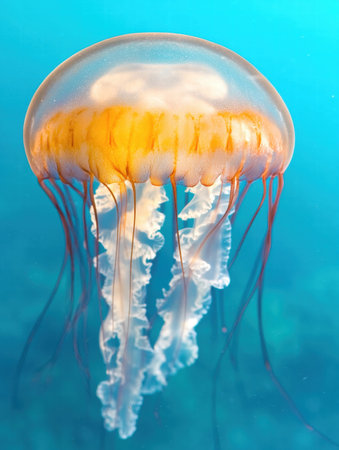 Vibrant Jellyfish Floating in Turquoise Watersの素材