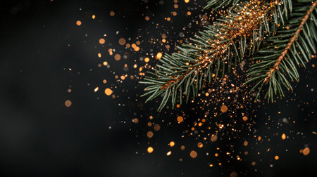 Sparkling christmas tree branches with glittering lightsの素材
