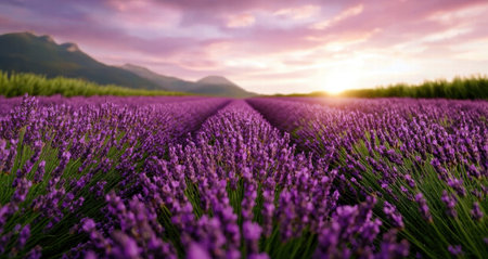 Vibrant lavender field at sunsetの素材