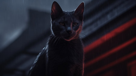 Mysterious black cat in the darkの素材