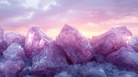 Stunning amethyst crystal formations at sunsetの素材