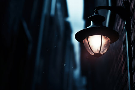 Glowing street lamp in the dark nightの素材