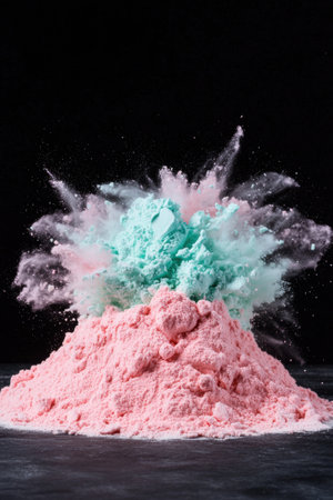 Colorful powder explosion on black backgroundの素材