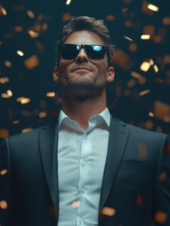 Stylish businessman with sunglasses and beardの素材