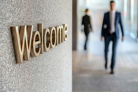 Welcome sign in modern office buildingの素材