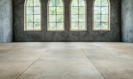 empty room with arched windowsの素材