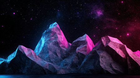 Vibrant cosmic landscape with glowing crystal mountainsの素材