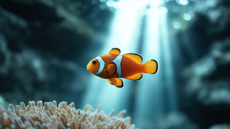 Vibrant clownfish swimming in coral reefの素材