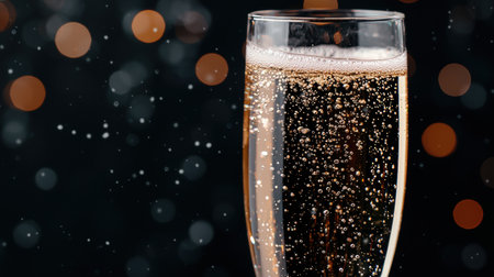 sparkling champagne glass against dark backgroundの素材