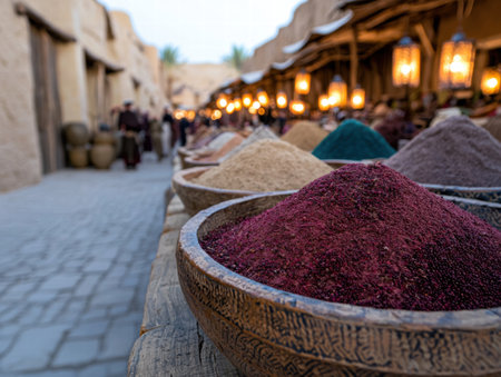 Vibrant spice market in an ancient middle eastern cityの素材
