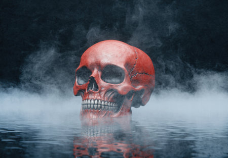 Haunting skull emerging from the mistの素材