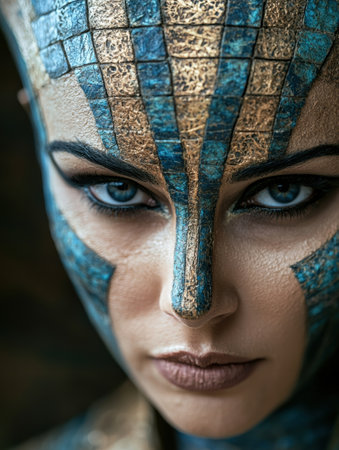 Mysterious woman with intricate mosaic makeupの素材