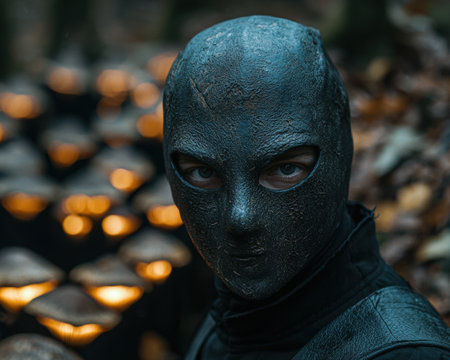 Mysterious masked figure in the darkの素材