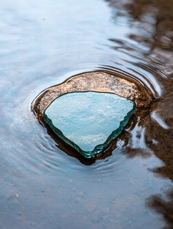 Tranquil water reflection with a glass-like surfaceの素材