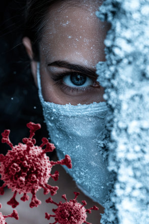 Mysterious woman in winter with coronavirusの素材