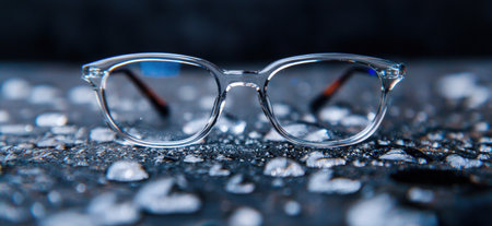 Stylish eyeglasses on wet pebblesの素材