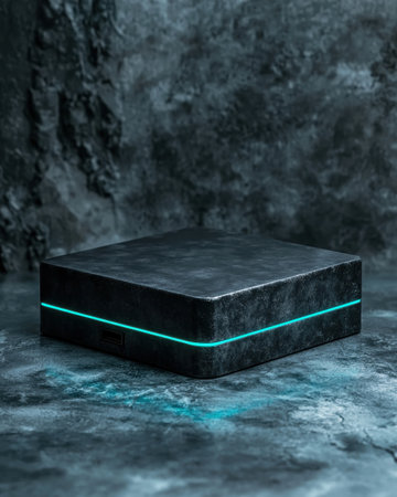 Futuristic black device with glowing lightsの素材