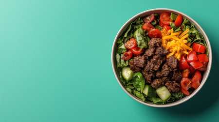 Healthy beef salad bowl with fresh vegetables and cheeseの素材