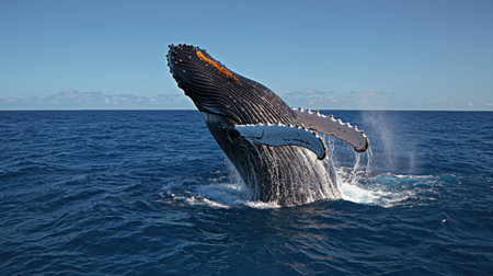 Humpback whale breaching in the oceanの素材