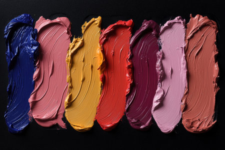 collection of various lipsticks smears on black background. each one is shot separatelyの素材