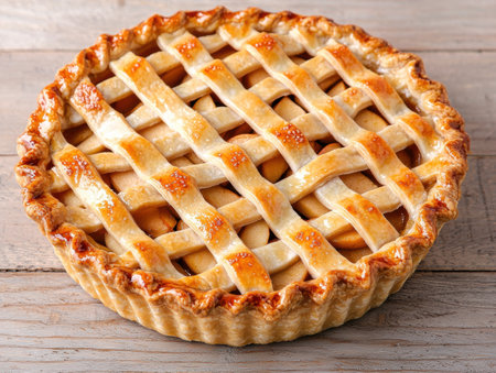 Homemade apple pie on rustic wooden background. Top view.の素材