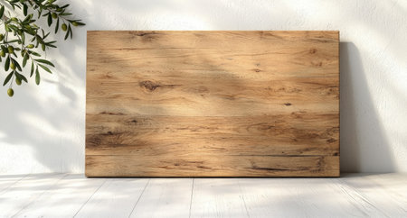 Wooden texture background with sunlight and olive branchの素材