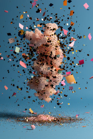 Pink cotton candy explosion with gold confettiの素材