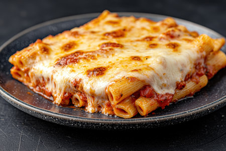 Baked pasta casserole with melted mozzarella cheeseの素材